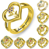 Personalisierter Geburtsstein Ring mit Gravur - Herz Rose Sonnenblume Gänseblümchen Blume Ring,Kreative Geschenke für Sie